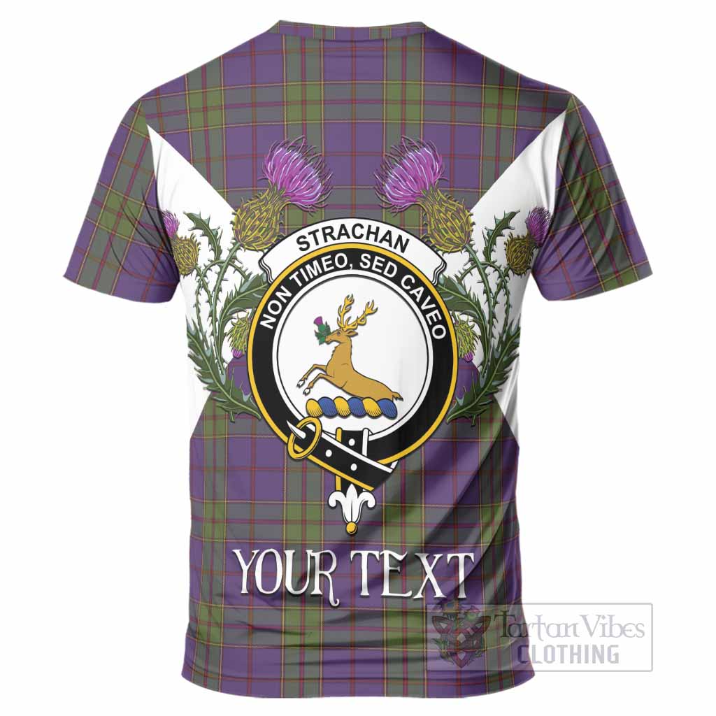 Strachan Tartan Family Crest T-Shirt Scottish Burns Night Thistle Floral