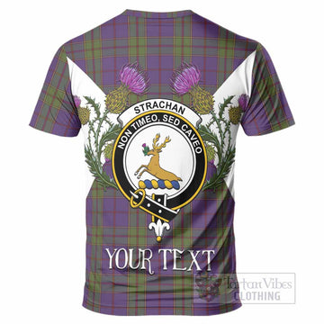 Strachan Tartan Family Crest T-Shirt Scottish Burns Night Thistle Floral