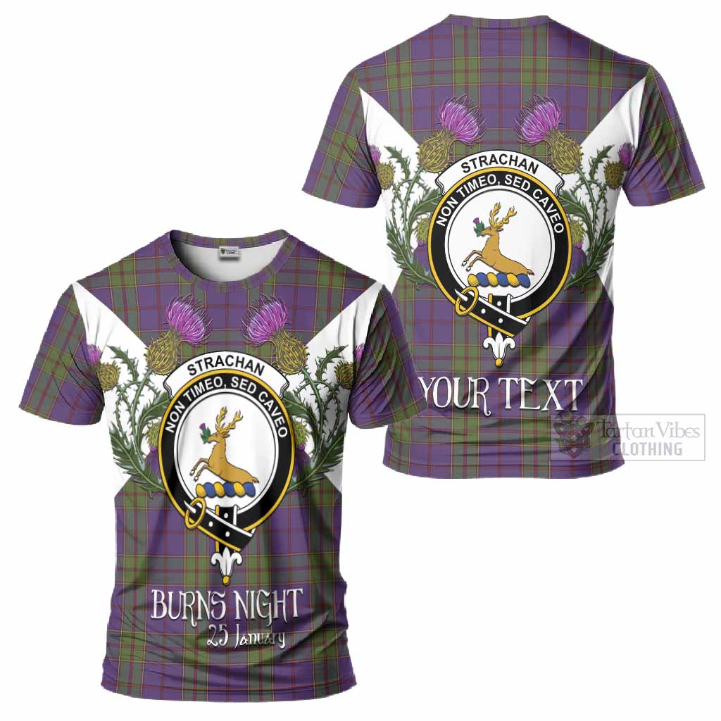 Strachan Tartan Family Crest T-Shirt Scottish Burns Night Thistle Floral