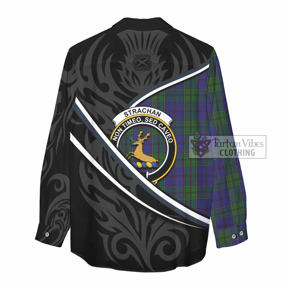 Strachan Tartan Family Crest Women Casual Shirt Celtic Scottish Thistle Floral - Tartan Vibes Clothing