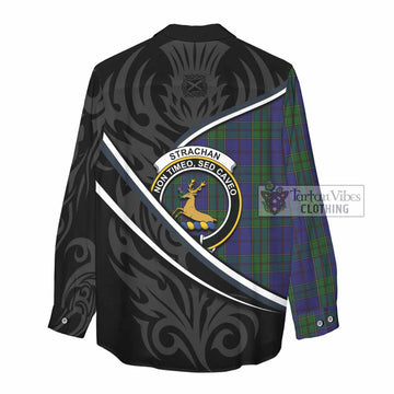 Strachan Tartan Family Crest Women Casual Shirt Celtic Scottish Thistle Floral
