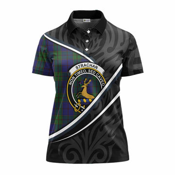 Strachan Tartan Family Crest Women's Polo Shirt Celtic Scottish Thistle Floral