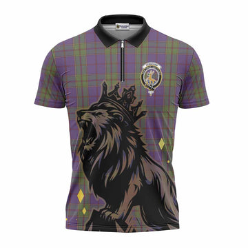 Strachan Tartan Family Crest Zipper Polo Shirt Crowned Lion Roaring