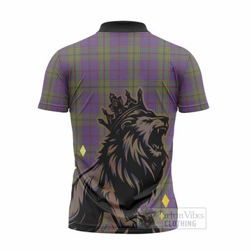 Strachan Tartan Family Crest Zipper Polo Shirt Crowned Lion Roaring