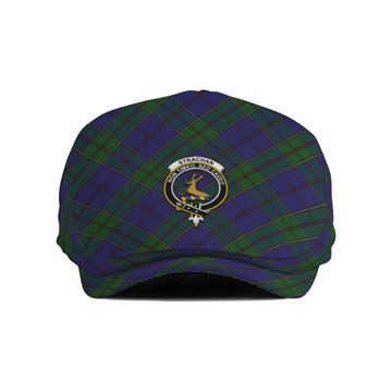 Strachan Tartan Flat Cap, Jeff Cap Cross Style with Family Crest