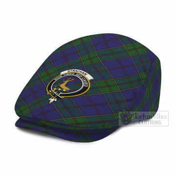 Strachan Tartan Flat Cap, Jeff Cap Cross Style with Family Crest