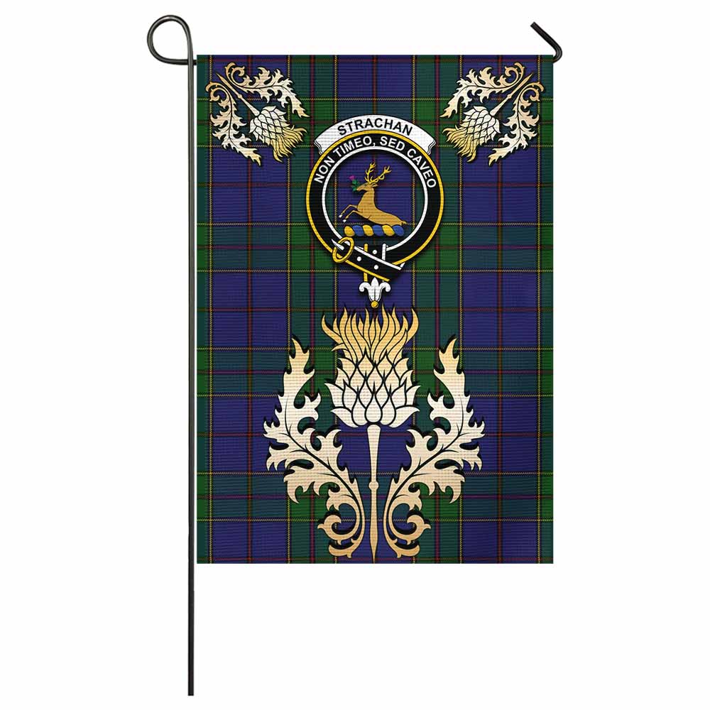 Strachan Tartan Garden Flag with Golden Regal Scottish Thistle Emblem - Tartan Vibes Clothing