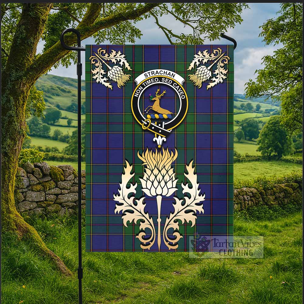 Strachan Tartan Garden Flag with Golden Regal Scottish Thistle Emblem - Tartan Vibes Clothing