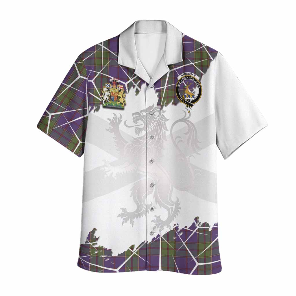 Strachan Tartan Hawaiian Shirt with Family Crest and Lion Rampant Grunge Style