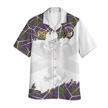 Strachan Tartan Hawaiian Shirt with Family Crest and Lion Rampant Grunge Style