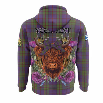 Strachan Tartan Hoodie Scottish Thistle Heilan Coo