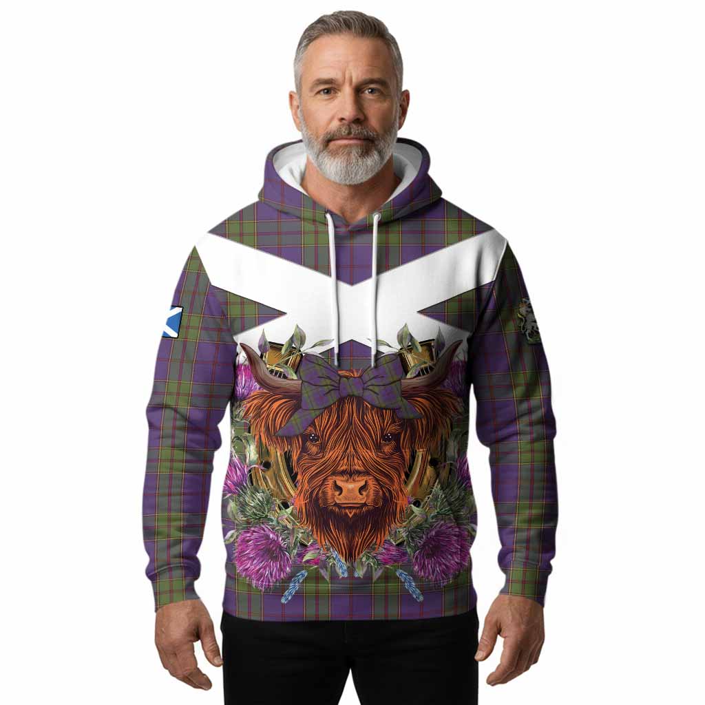 Strachan Tartan Hoodie Scottish Thistle Heilan Coo