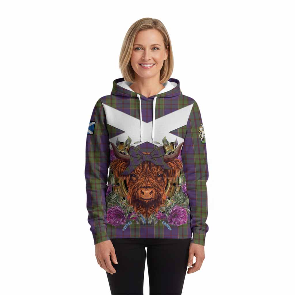 Strachan Tartan Hoodie Scottish Thistle Heilan Coo
