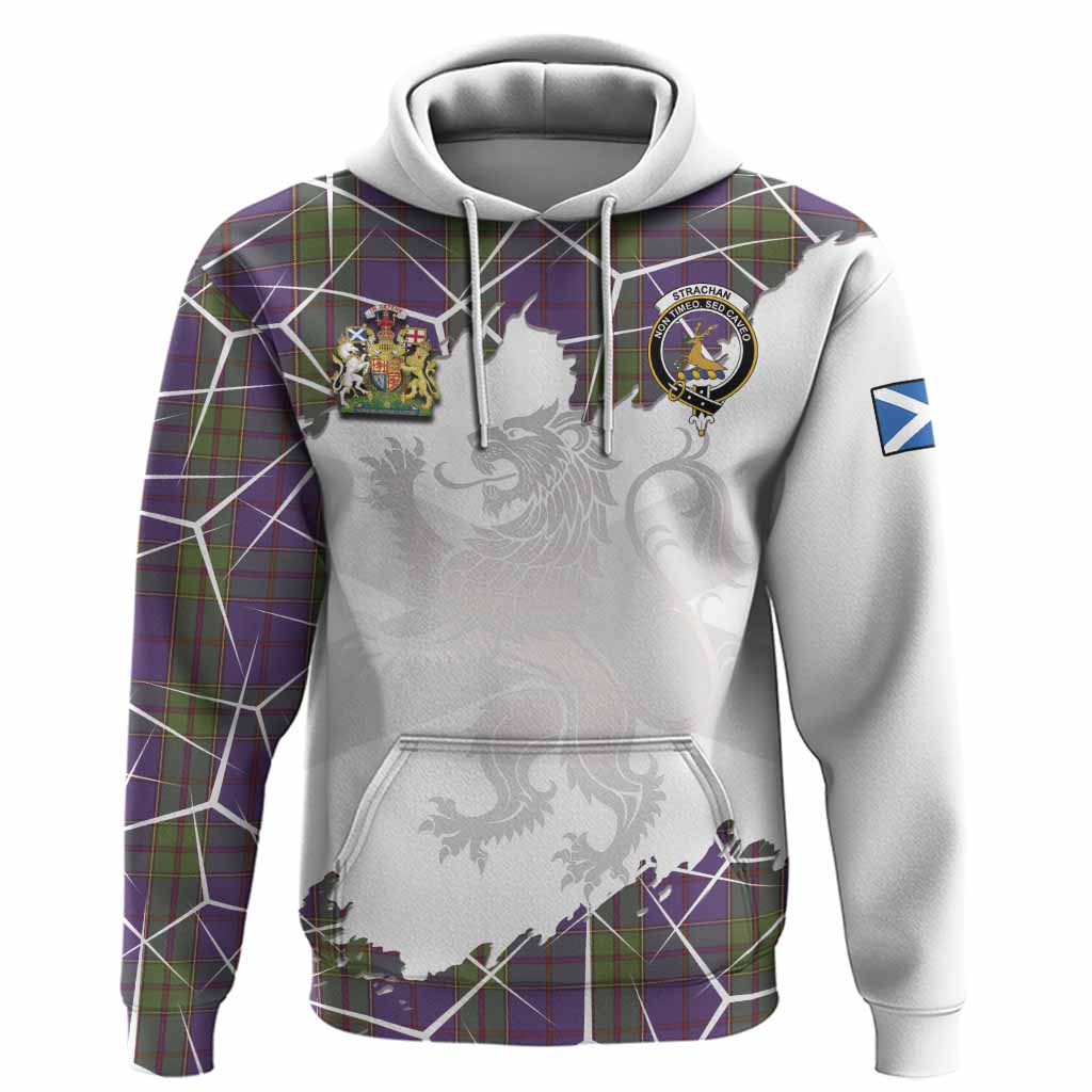 Strachan Tartan Hoodie with Family Crest and Lion Rampant Grunge Style