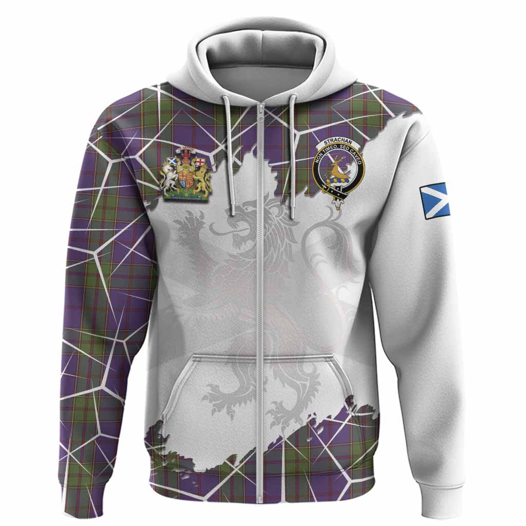 Strachan Tartan Hoodie with Family Crest and Lion Rampant Grunge Style