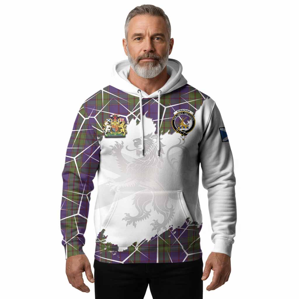 Strachan Tartan Hoodie with Family Crest and Lion Rampant Grunge Style
