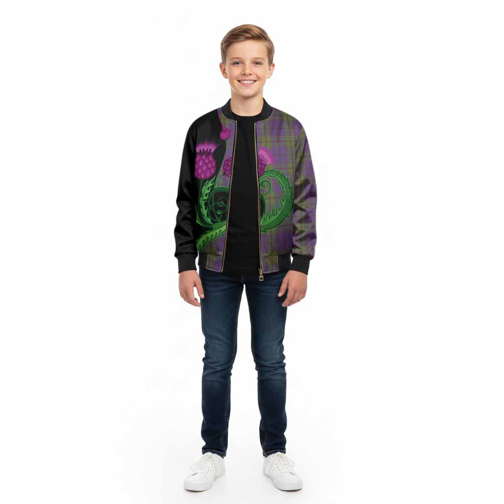 Strachan Tartan Kid Bomber Jacket Traditional Scottish Thistle
