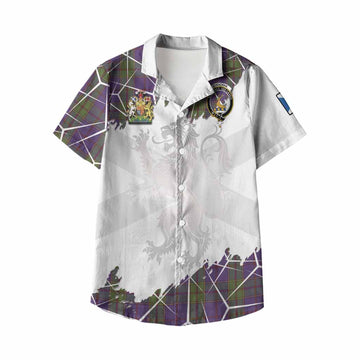Strachan Tartan Kid Hawaiian Shirt with Family Crest and Lion Rampant Grunge Style
