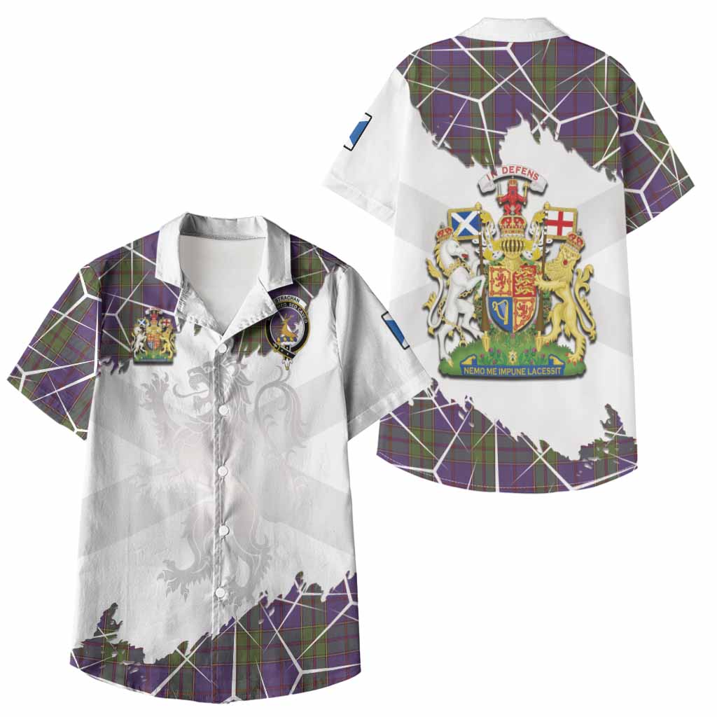 Strachan Tartan Kid Hawaiian Shirt with Family Crest and Lion Rampant Grunge Style