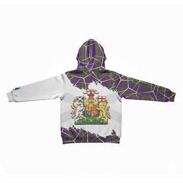 Strachan Tartan Kid Hoodie with Family Crest and Lion Rampant Grunge Style