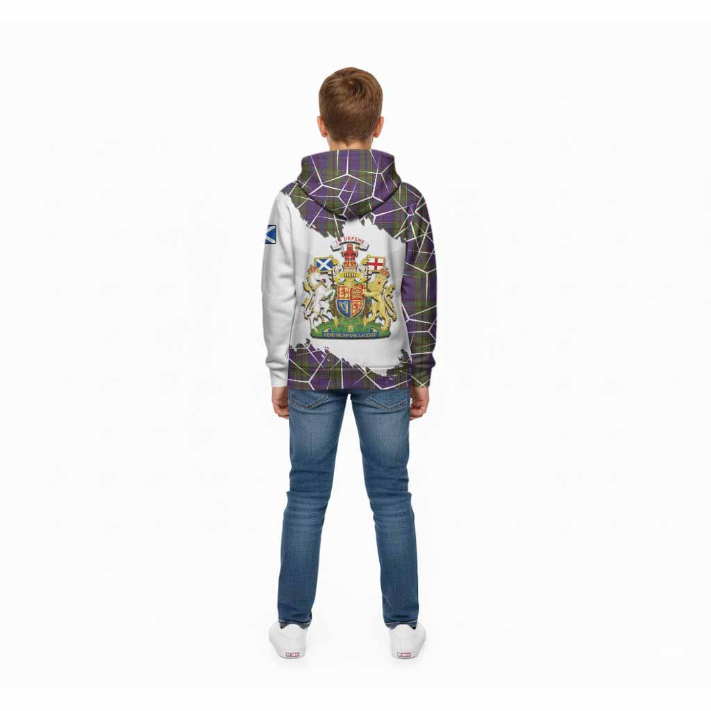 Strachan Tartan Kid Hoodie with Family Crest and Lion Rampant Grunge Style