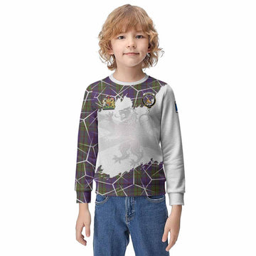 Strachan Tartan Kid Knitted Sweatshirt with Family Crest and Lion Rampant Grunge Style