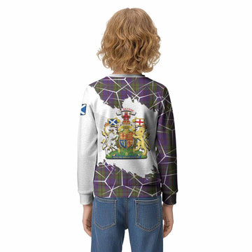 Strachan Tartan Kid Knitted Sweatshirt with Family Crest and Lion Rampant Grunge Style