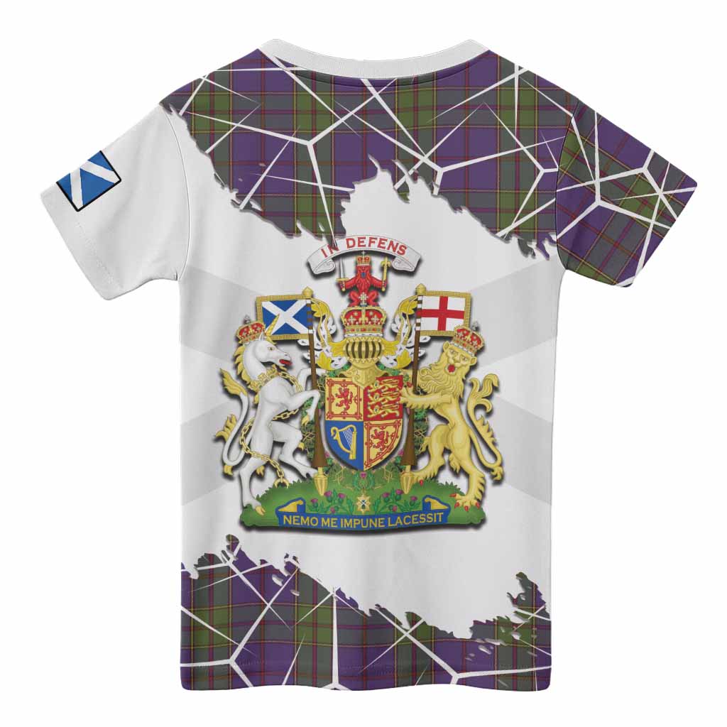 Strachan Tartan Kid T-shirt with Family Crest and Lion Rampant Grunge Style