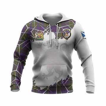Strachan Tartan Knitted Hoodie with Family Crest and Lion Rampant Grunge Style