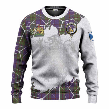 Strachan Tartan Knitted Sweater with Family Crest and Lion Rampant Grunge Style