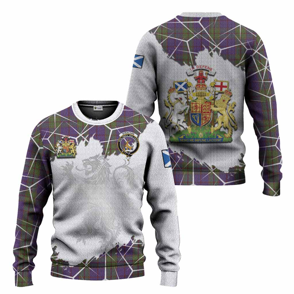 Strachan Tartan Knitted Sweater with Family Crest and Lion Rampant Grunge Style
