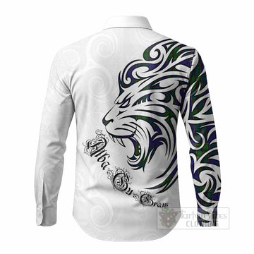 Strachan Tartan Lion Roar Long Sleeve Button Shirts Alba Gu Brath with Celtic Motifs
