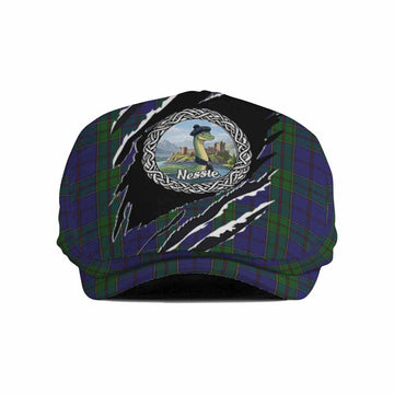 Strachan Tartan Loch Ness Monster Flat Cap, Jeff Cap Celtic Knot Nessie Art