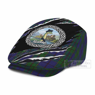 Strachan Tartan Loch Ness Monster Flat Cap, Jeff Cap Celtic Knot Nessie Art
