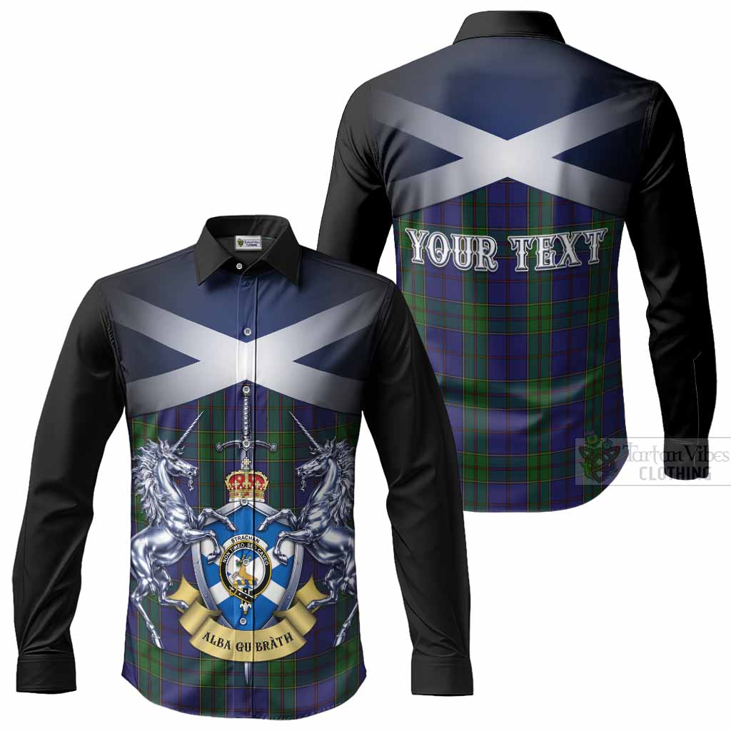 Strachan Tartan Long Sleeve Button Shirts Alba Gu Brath Unicorn Crest