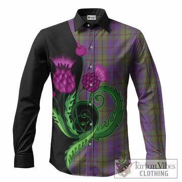 Strachan Tartan Long Sleeve Button Shirts Traditional Scottish Thistle