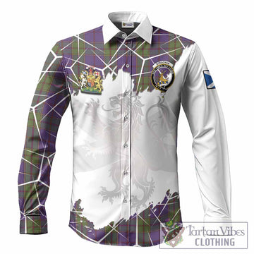 Strachan Tartan Long Sleeve Button Shirts with Family Crest and Lion Rampant Grunge Style