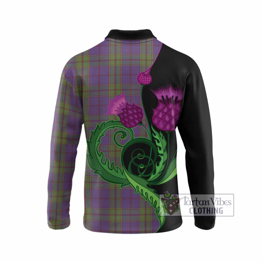 Strachan Tartan Long Sleeve Polo Shirt Traditional Scottish Thistle