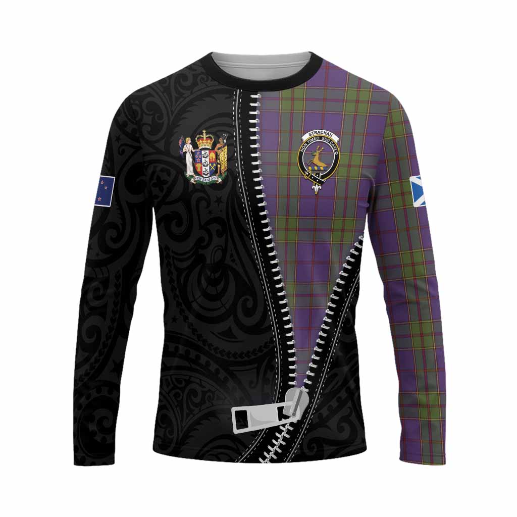 Strachan Tartan Long Sleeve T-Shirt New Zealand Pattern Unique Zipper Stylized