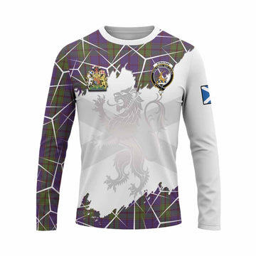 Strachan Tartan Long Sleeve T-Shirt with Family Crest and Lion Rampant Grunge Style