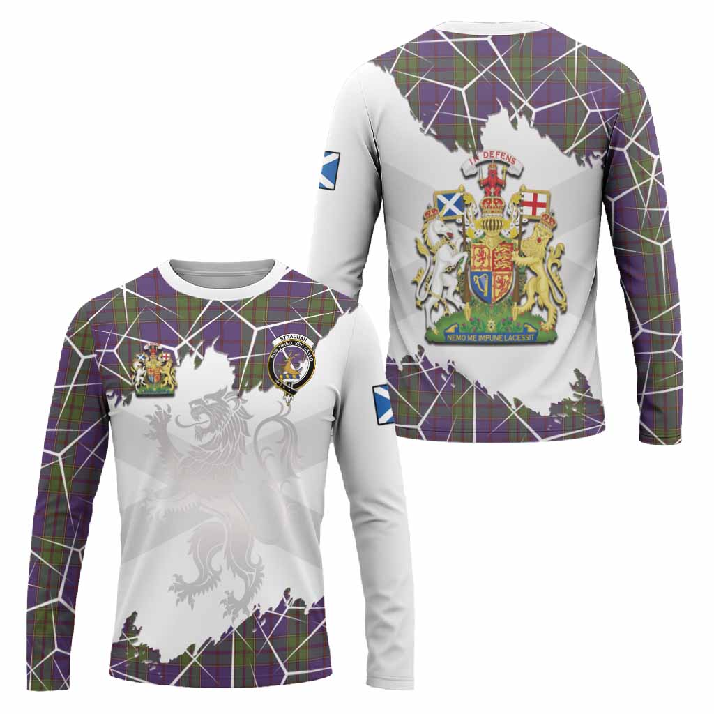 Strachan Tartan Long Sleeve T-Shirt with Family Crest and Lion Rampant Grunge Style