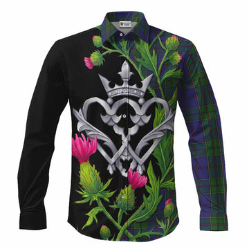 Strachan Tartan Luckenbooth Long Sleeve Button Shirts Silver Heart Crown Thistle Floral