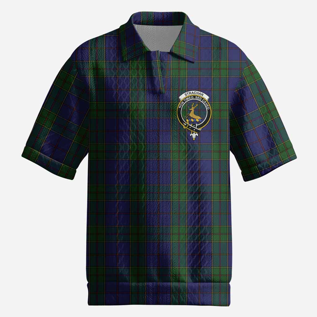 Strachan Tartan Men’s Polo Sweater Top with Family Crest