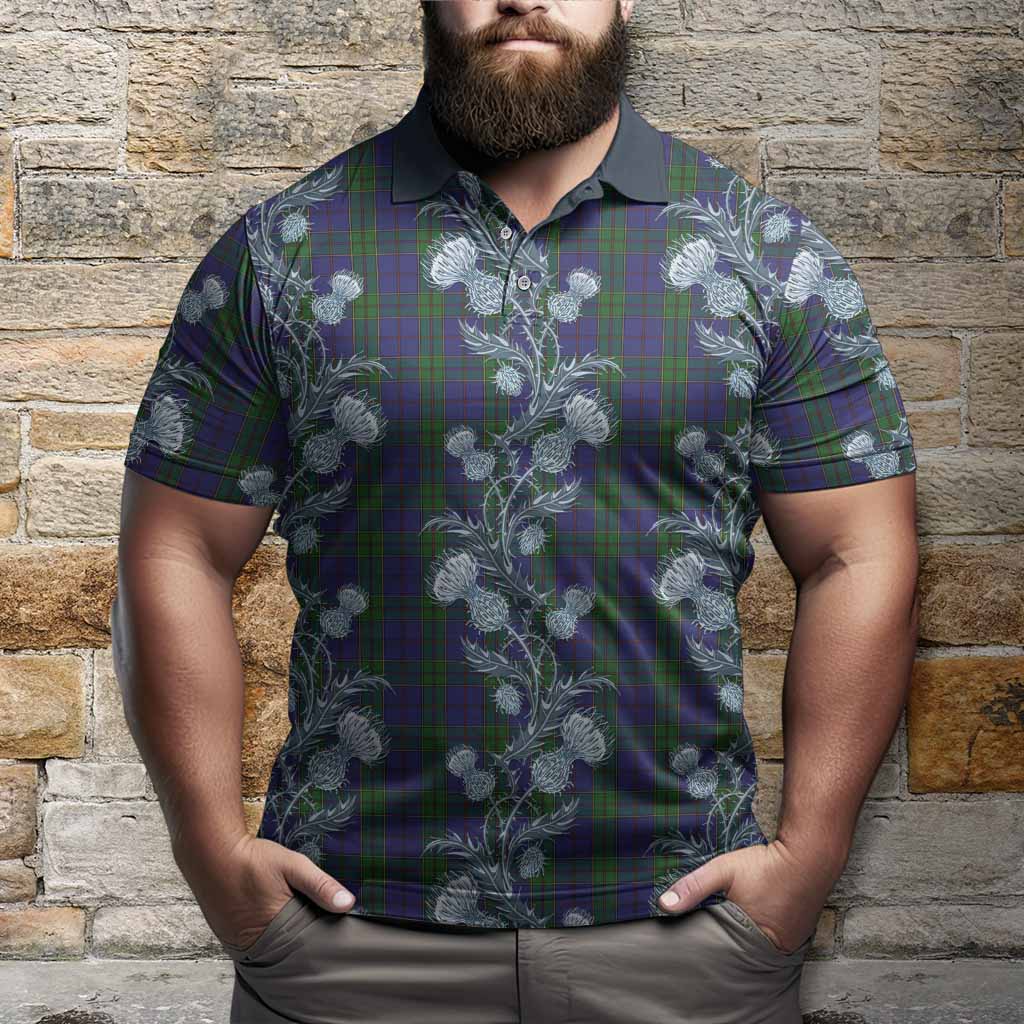 Strachan Tartan Polo Shirt Seamless Scottish Thistle Flowers
