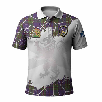 Strachan Tartan Polo Shirt with Family Crest and Lion Rampant Grunge Style