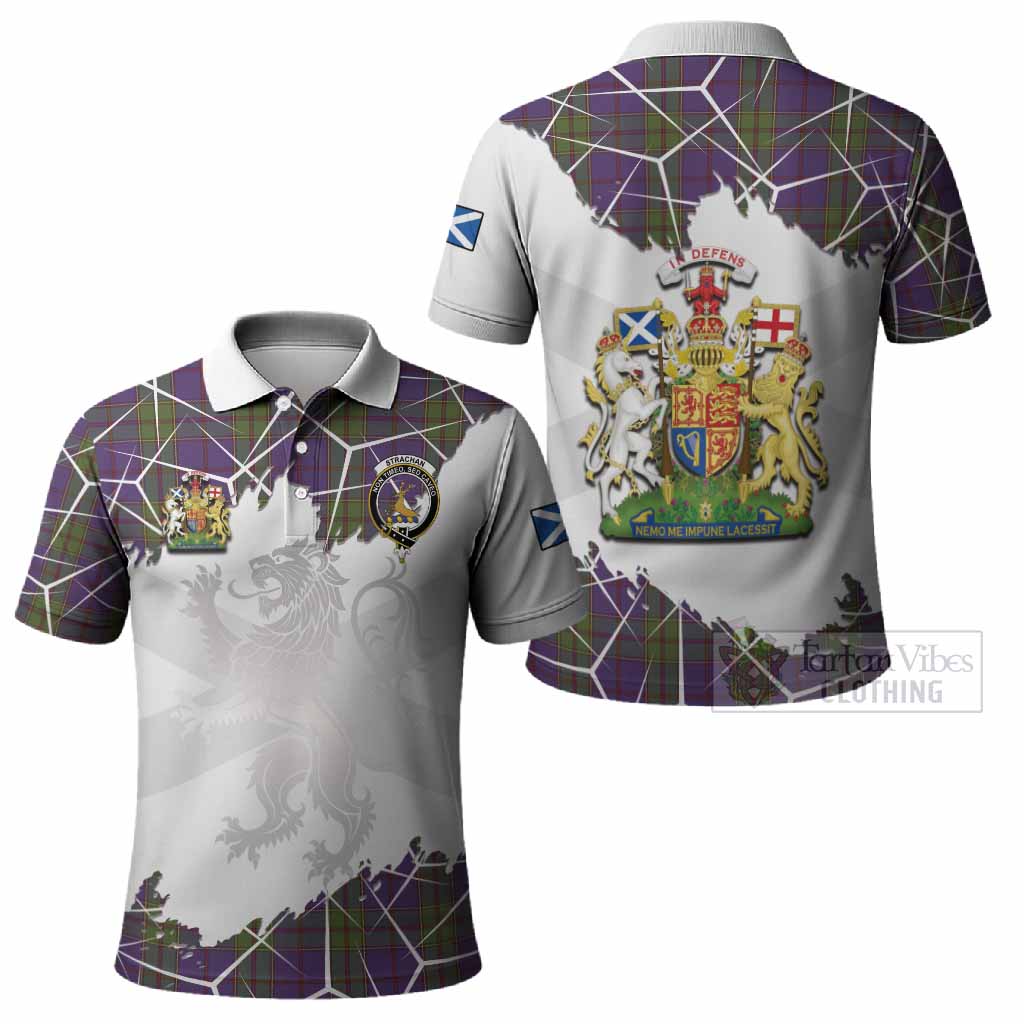 Strachan Tartan Polo Shirt with Family Crest and Lion Rampant Grunge Style