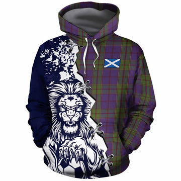 Strachan Tartan Scottish Cotton Hoodie Angry Lion With Soccer Ball Style