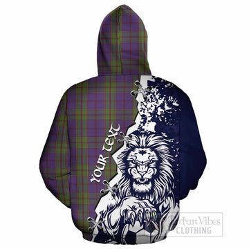 Strachan Tartan Scottish Cotton Hoodie Angry Lion With Soccer Ball Style