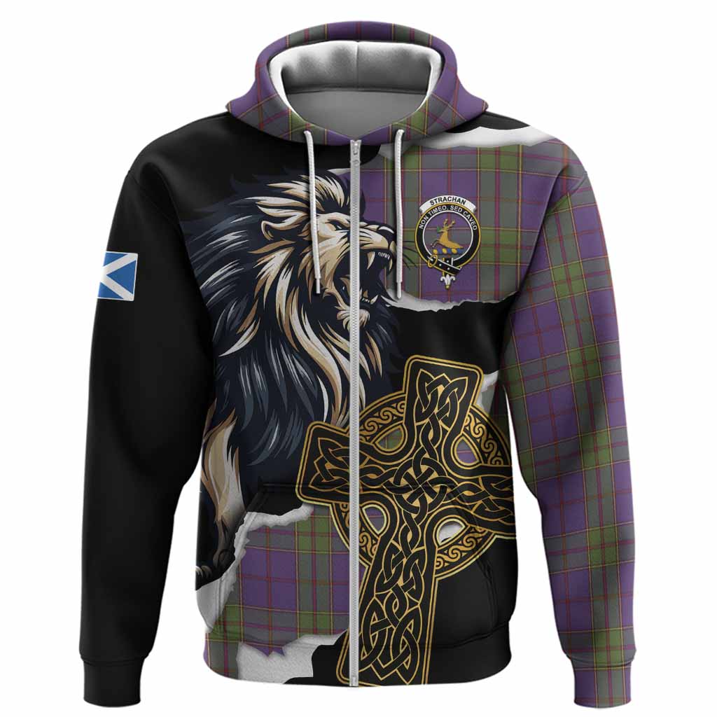 Strachan Tartan Scottish Hoodie Lion Celtic Heritage