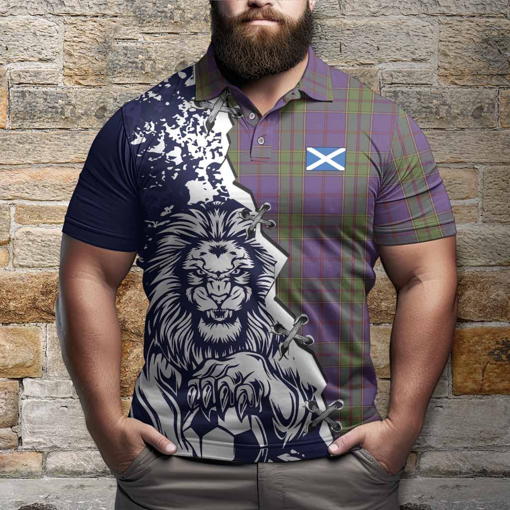 Strachan Tartan Scottish Polo Shirt Angry Lion With Soccer Ball Style